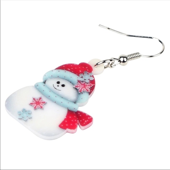 Snowman Snowflake with Scarf Acrylic Earrings - Picture 4 of 6